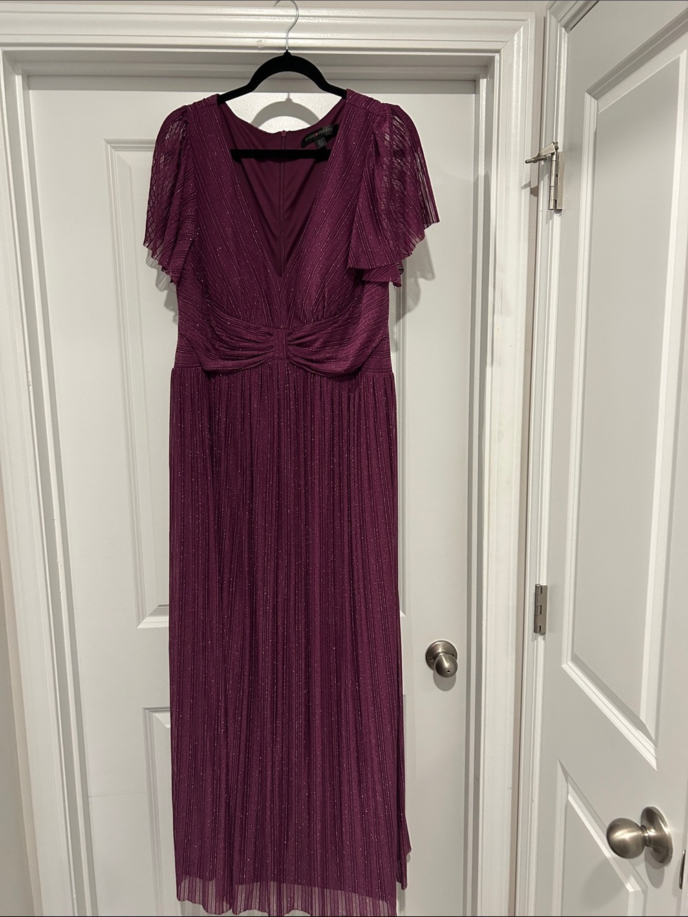 Ever Pretty Plum Pleated Maxi Dress with Flutter Sleeves